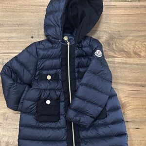 Navy Hooded Puffer Jacket with Black Accents